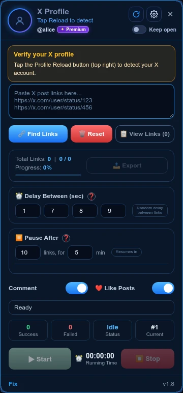 v1.8 main panel with Delay Between and Pause After